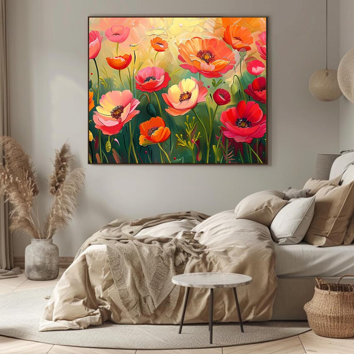 Vibrant Field Of Poppies, Floral Landscape Art Print - Image 3