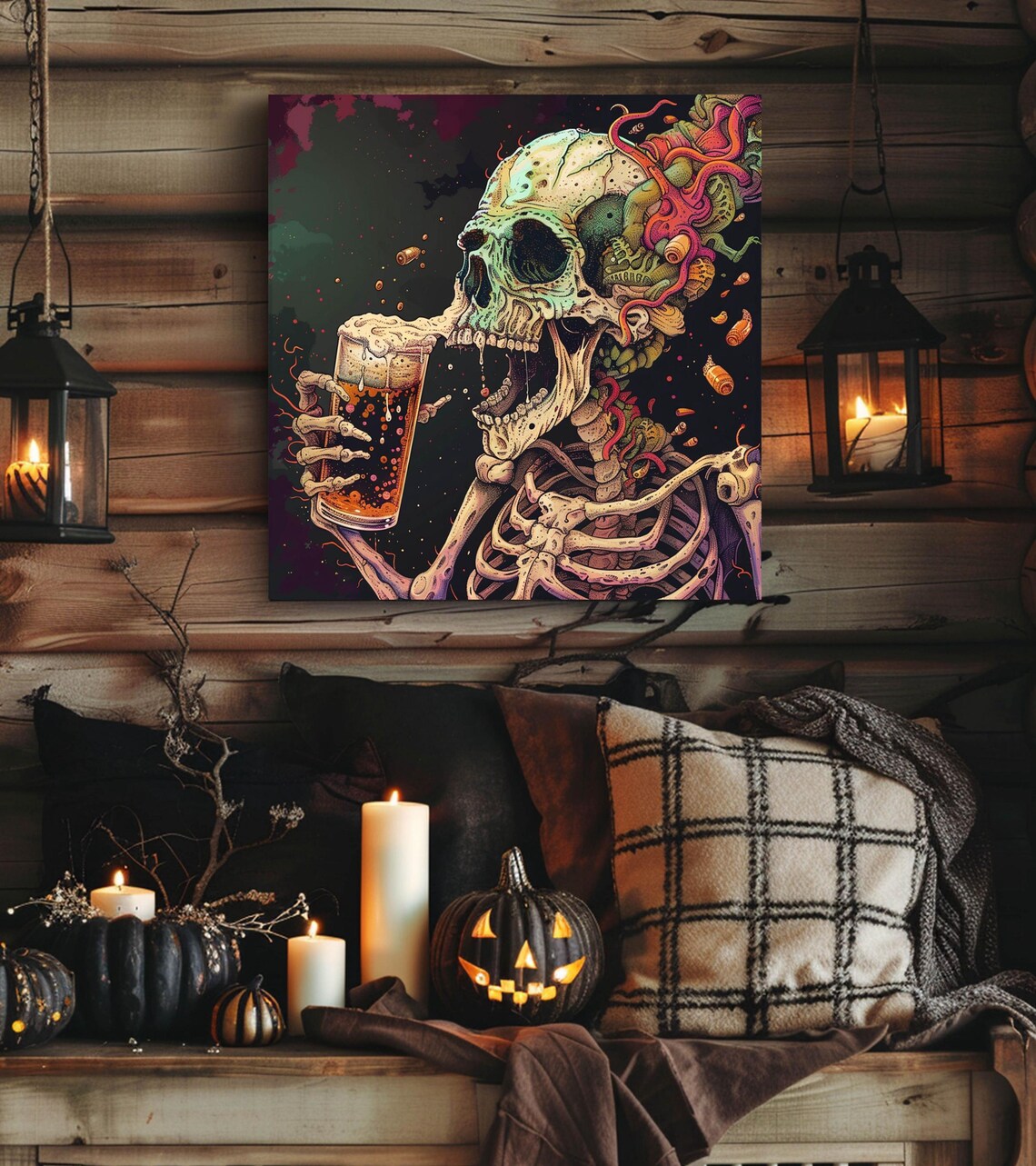 Funny Skeleton Drinking Beer, Halloween Decor - Image 2