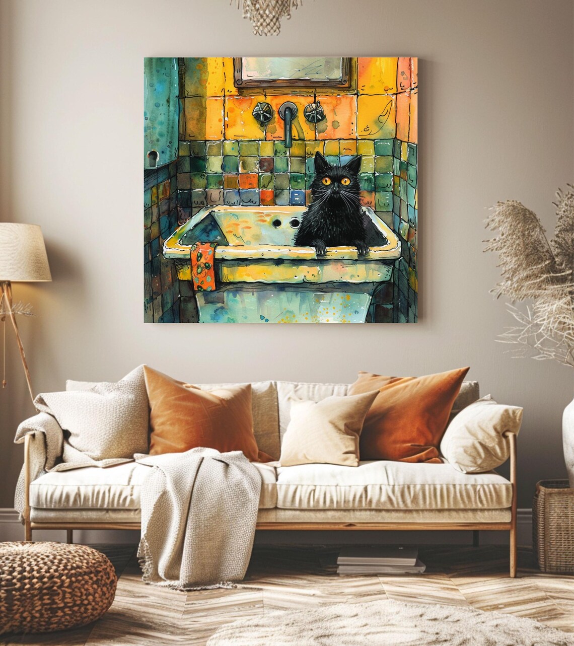 Funny Black Cat Bathroom Wall Art, Whimsical Pet Decor - Image 2