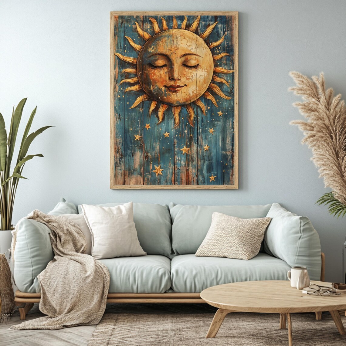 Celestial Sun And Stars Vintage Boho Sky Art Print - Image 2