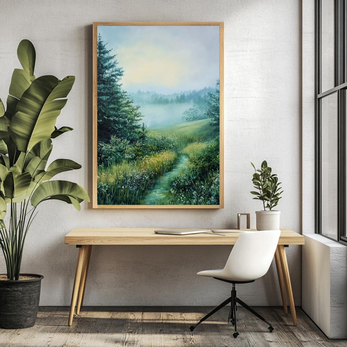 Serene Forest Path Wall Art Wooden Framed Art Tranquil Nature Landscape Soft Morning Light Decor Natural Wooden Framed Wall Art - Image 3