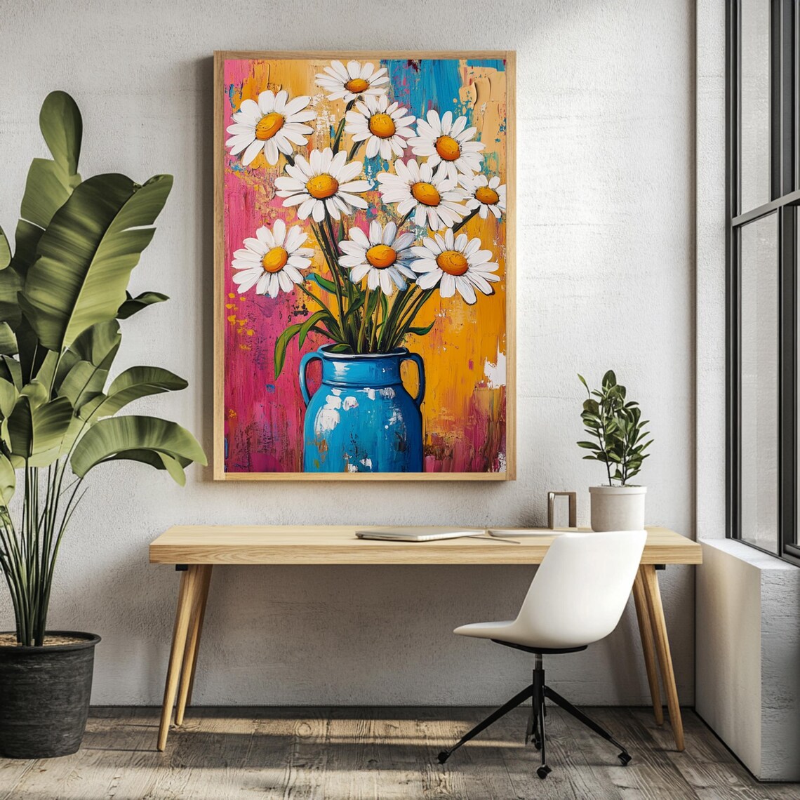 Daisy Vase Retro Floral Print, Vibrant Bouquet - Image 3