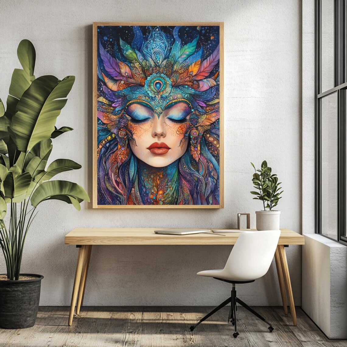 Mystical Goddess, Celestial Woman Portrait Art Print - Image 3