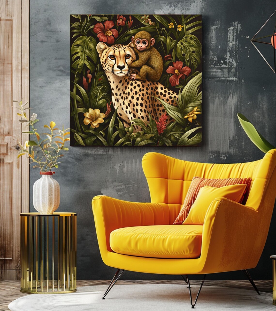 Cheetah And Monkey, Tropical Jungle Art Print - Image 3
