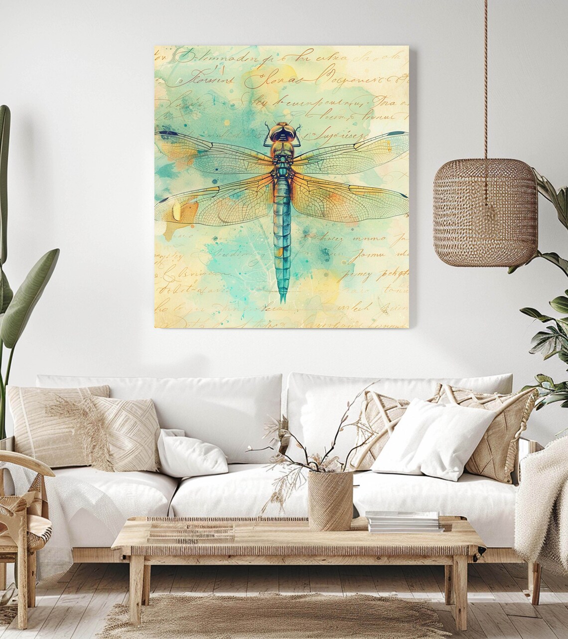 Dragonfly In A Vintage Script Background, Boho Art - Image 2