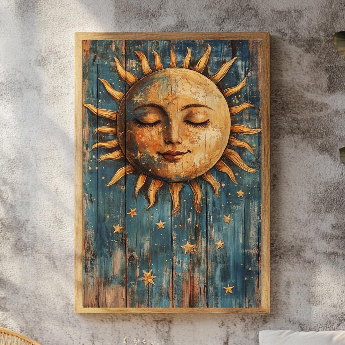 Celestial Sun And Stars Vintage Boho Sky Art Print