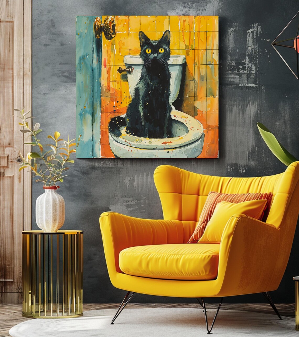 Funny Cat Bathroom Art Print, Cat On Toilet - Image 3