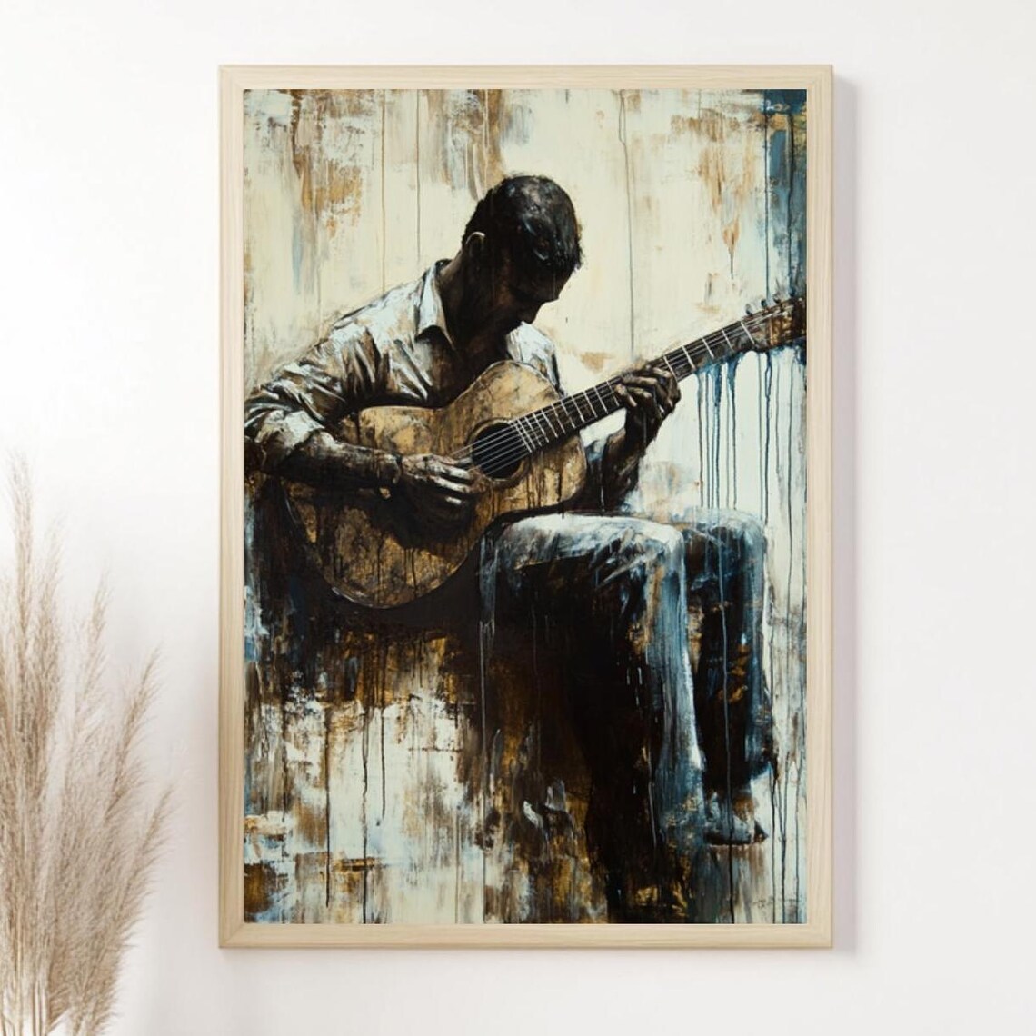 Rustic Guitarist, Vintage Blues Inspired Art Print