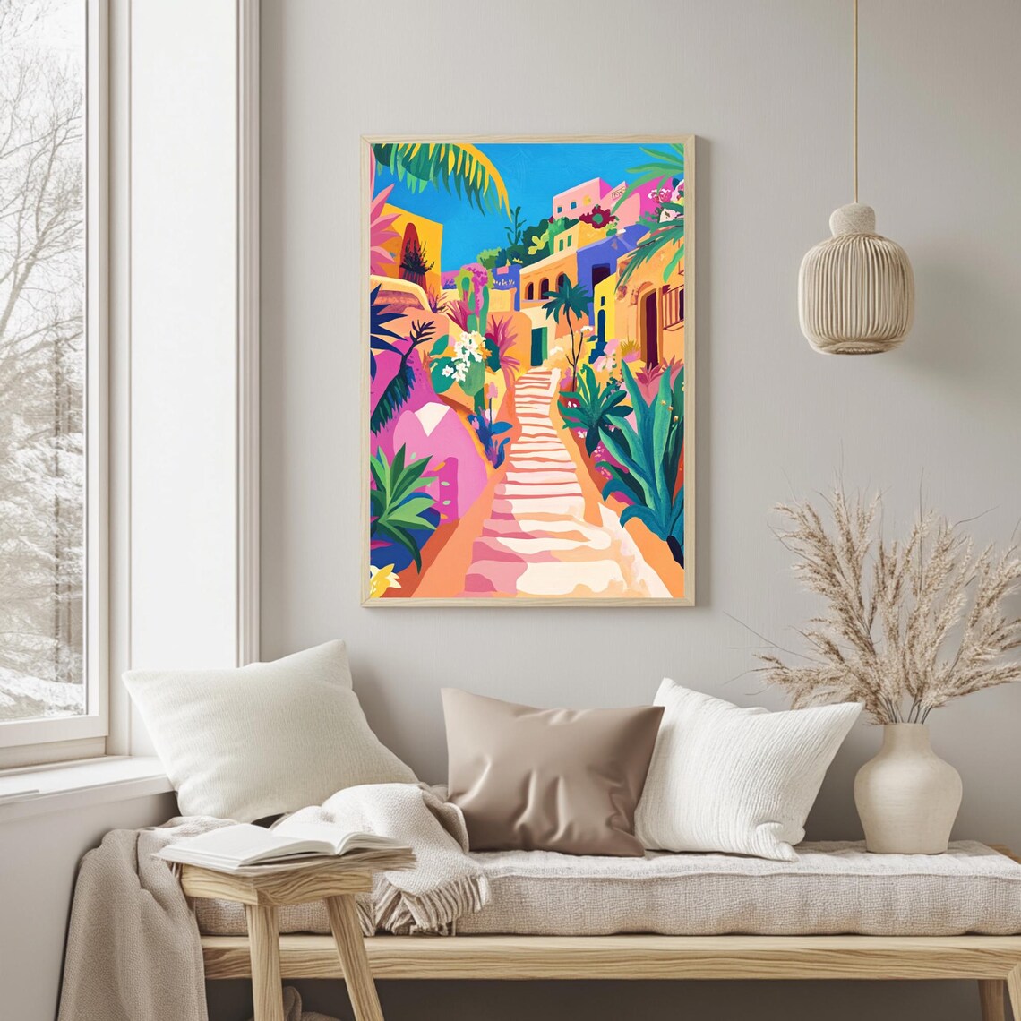 Mediterranean Village Travel Poster, Vibrant Decor - Image 2