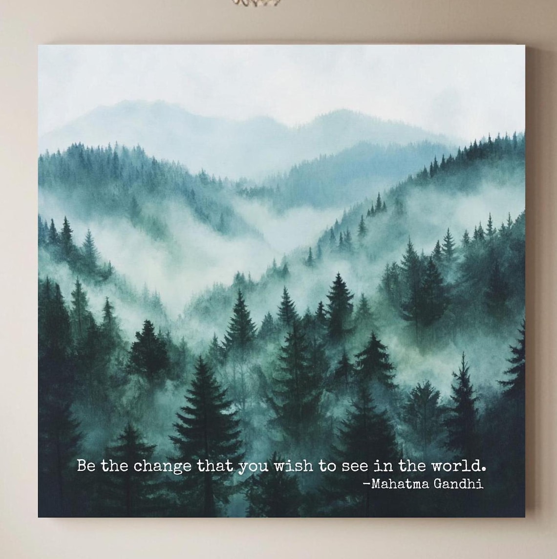 Gandhi Quote Inspirational Misty Forest Art Print