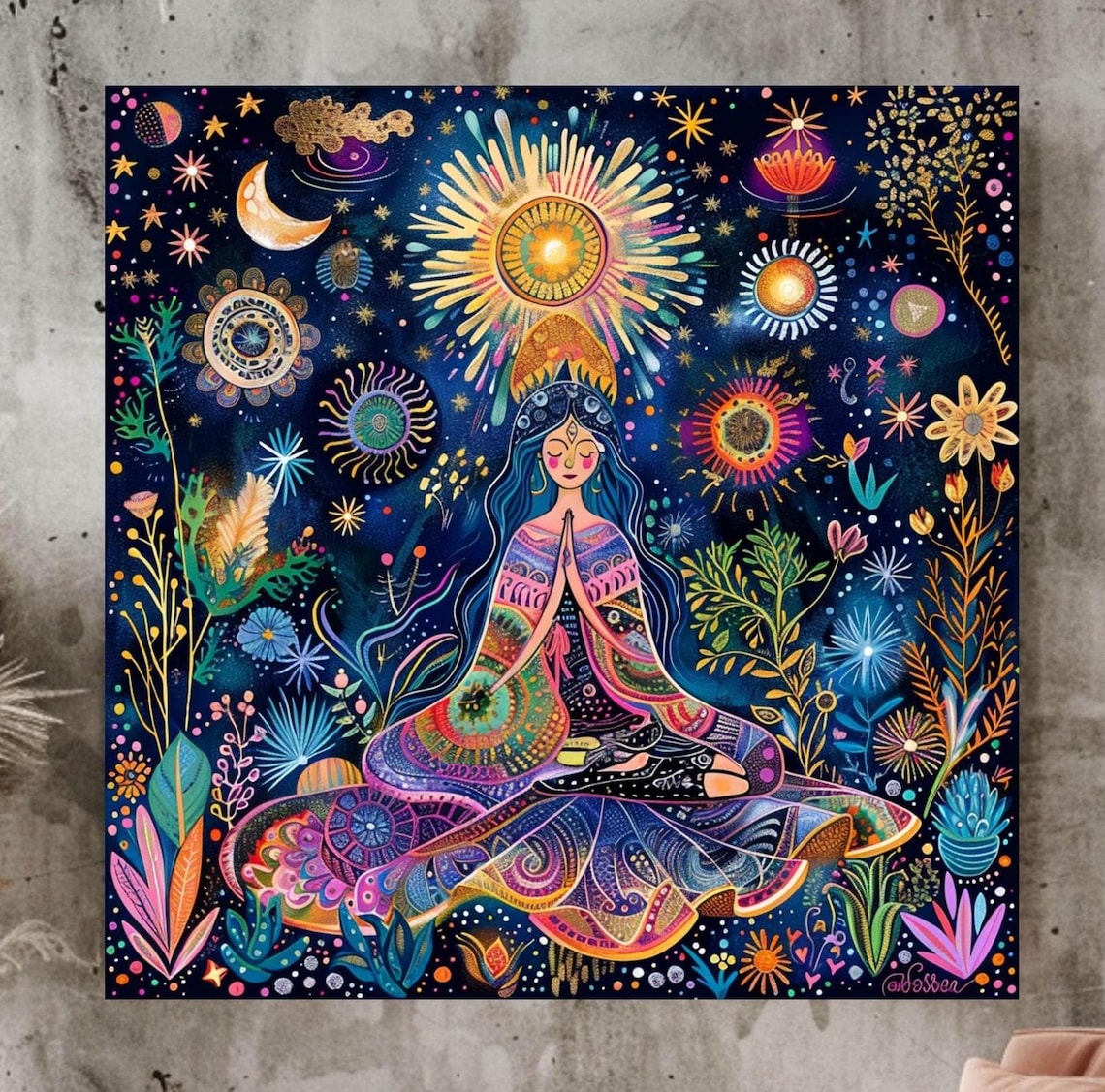 Bohemian Woman Art, Boho Celestial Decor