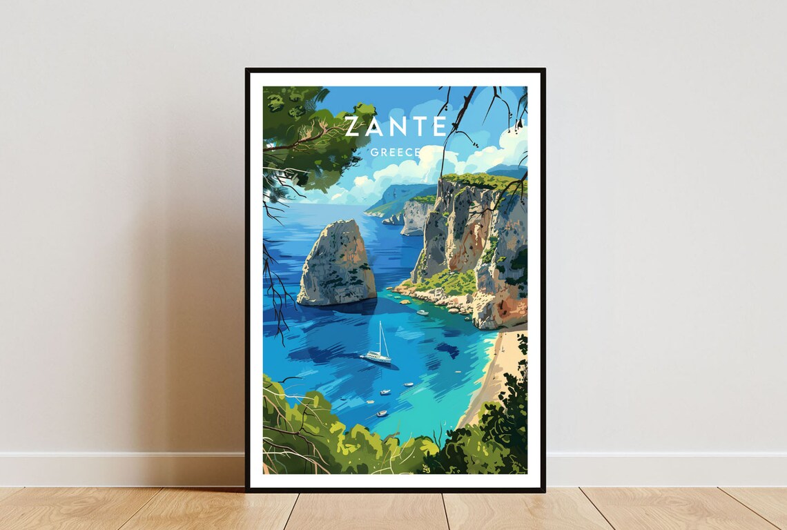Zante Travel Poster, Greece Europe Wall Art