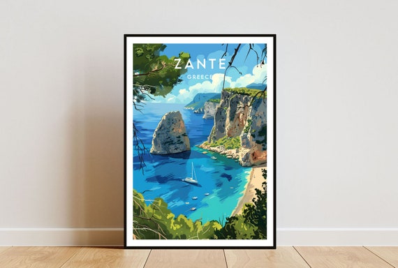 Zante Travel Poster, Greece Europe Wall Art
