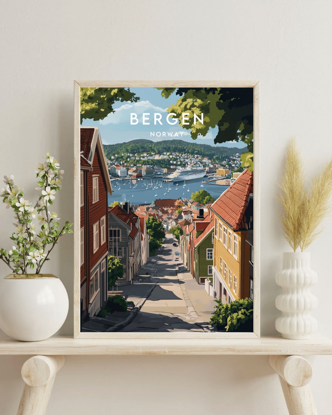 Bergen Travel Print Norway Bergen Poster Norway Poster Travel Wall Art Norway Print Poster Norway Europe Bergen Print Scandinavia - Image 4