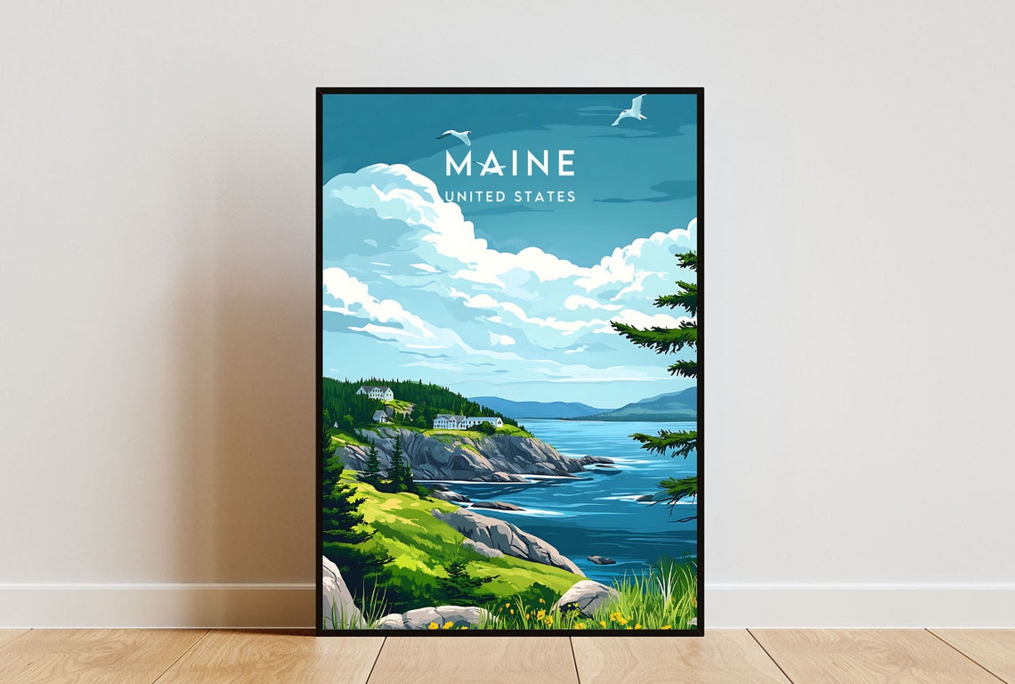 Maine Travel Print United States Maine Poster America Poster Travel Wall Art America Print Maine Usa United States Of America Print