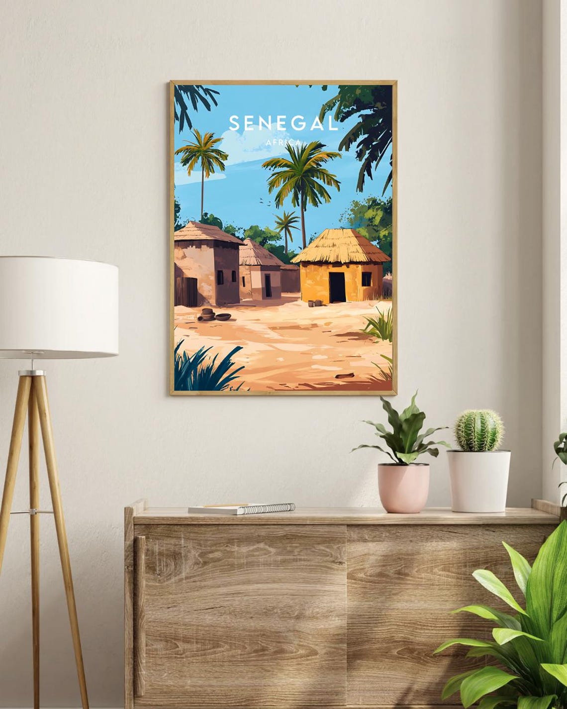 Senegal Africa Thatched Huts Palm Grove Village Travel Poster - Image 3