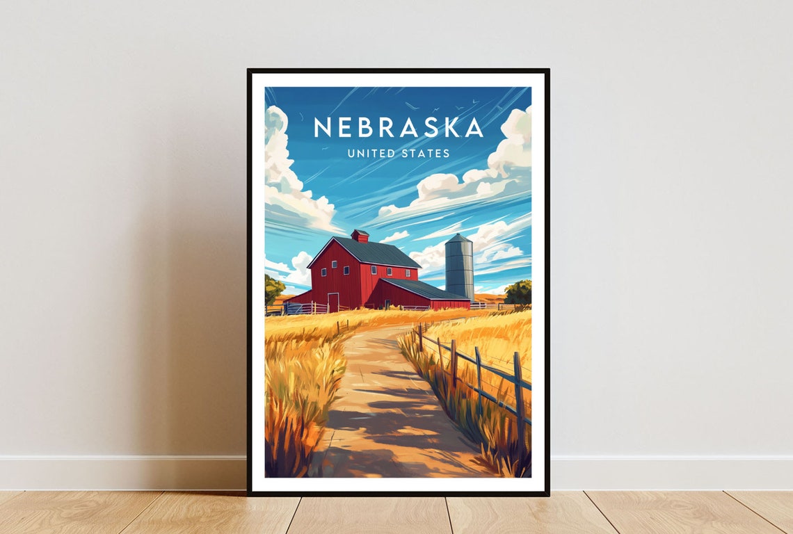 Nebraska Travel Print United States Nebraska Poster America Poster Travel Wall Art America Print America Nebraska Wall Art Usa Art