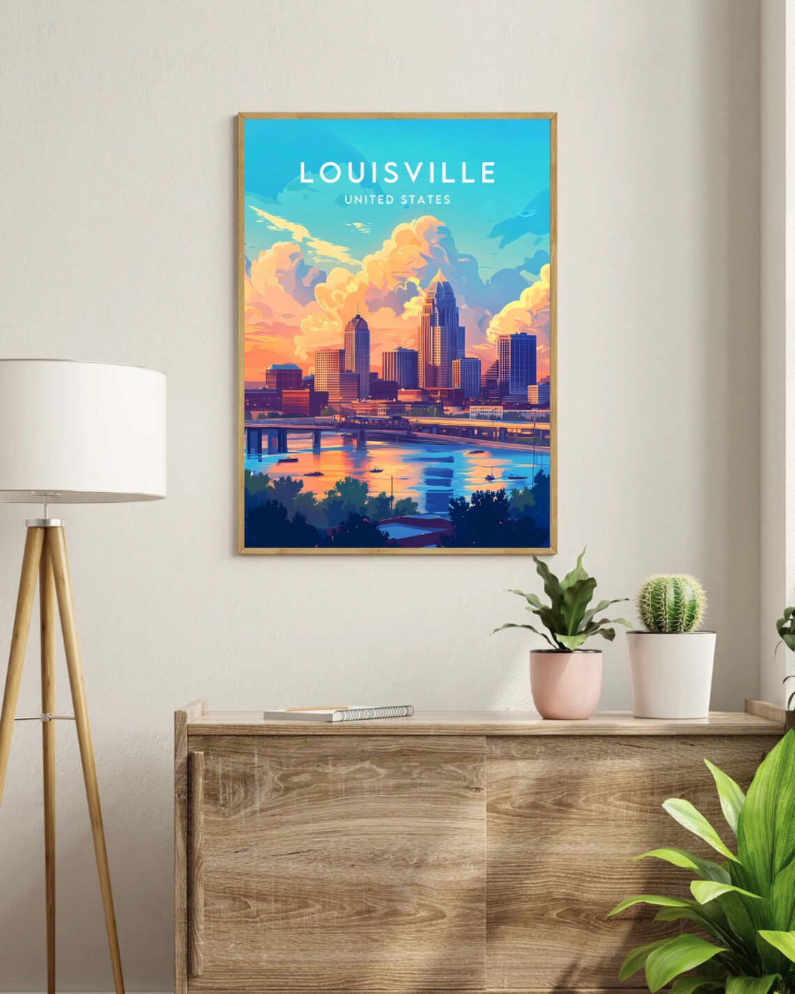Louisville Kentucky USA River Sunset Skyline Vintage Travel Poster - Image 3