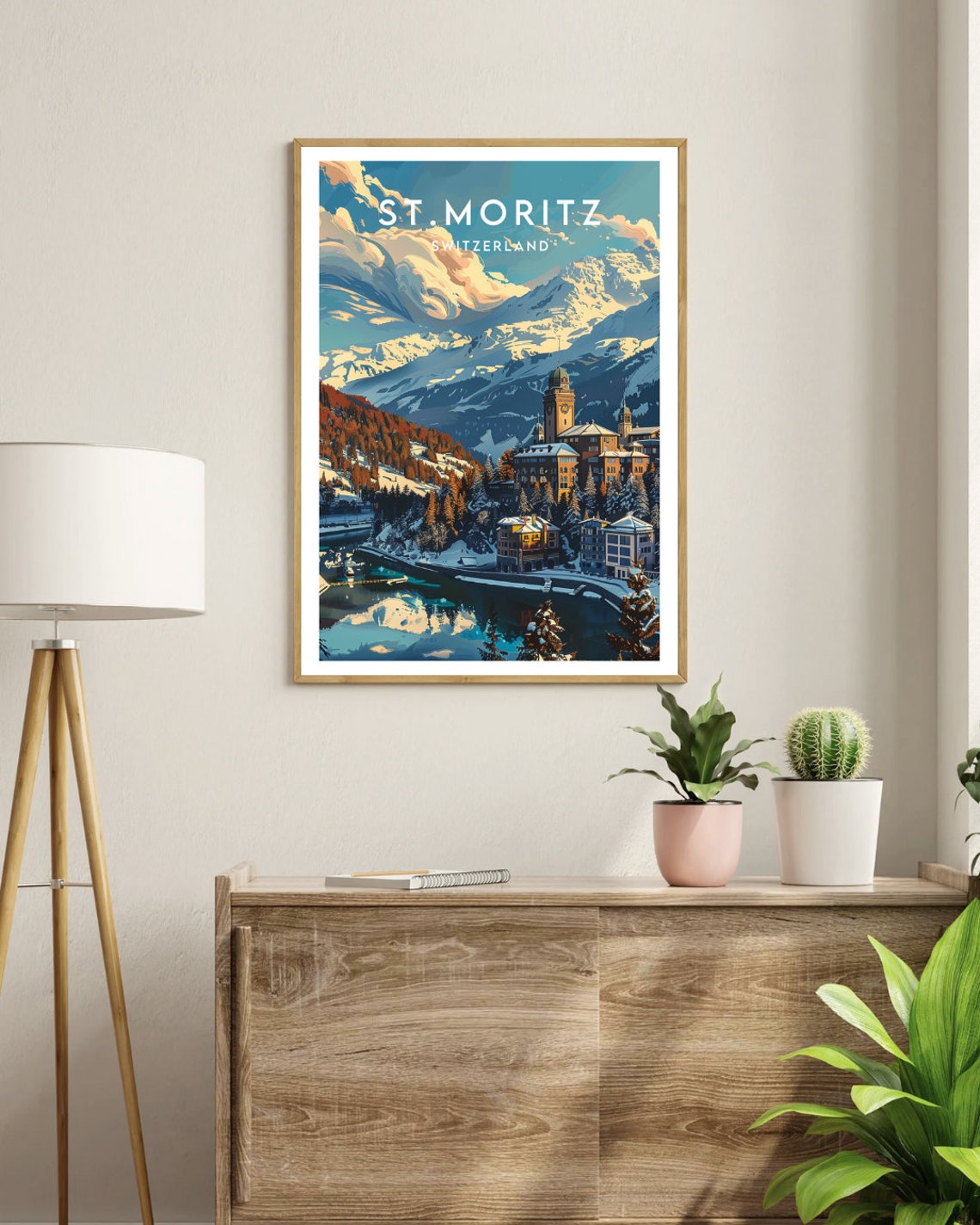 St. Moritz Switzerland Alpine Village Snowy Peaks Travel Poster - Image 3