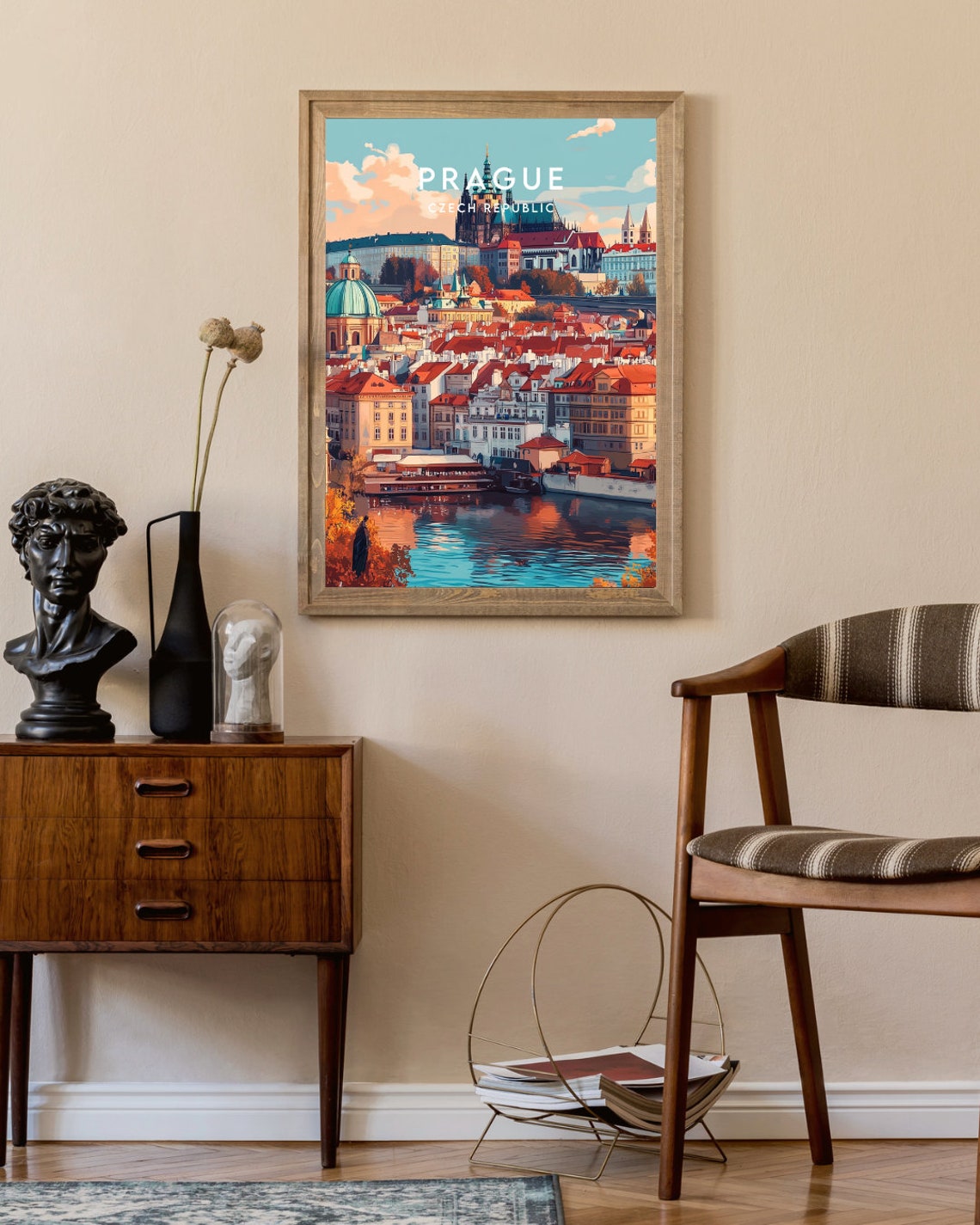 Prague Czech Republic Castle Skyline River View Vintage Travel Poster - Image 2