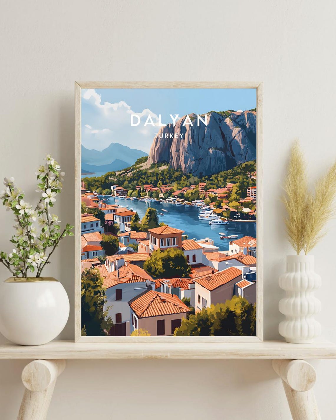 Dalyan Turkey Scenic Harbor River Town Rocky Cliffs Travel Poster - Image 4