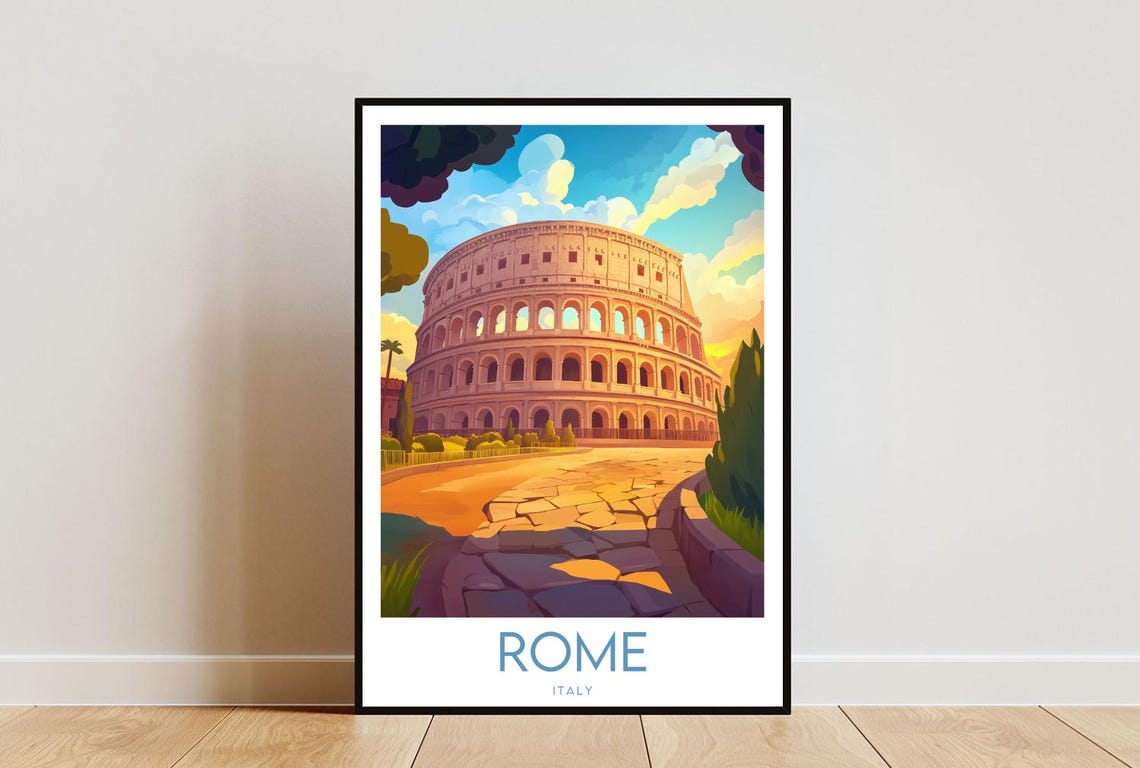 Rome Italy Colosseum Ancient Landmark Sunset Travel Art Poster