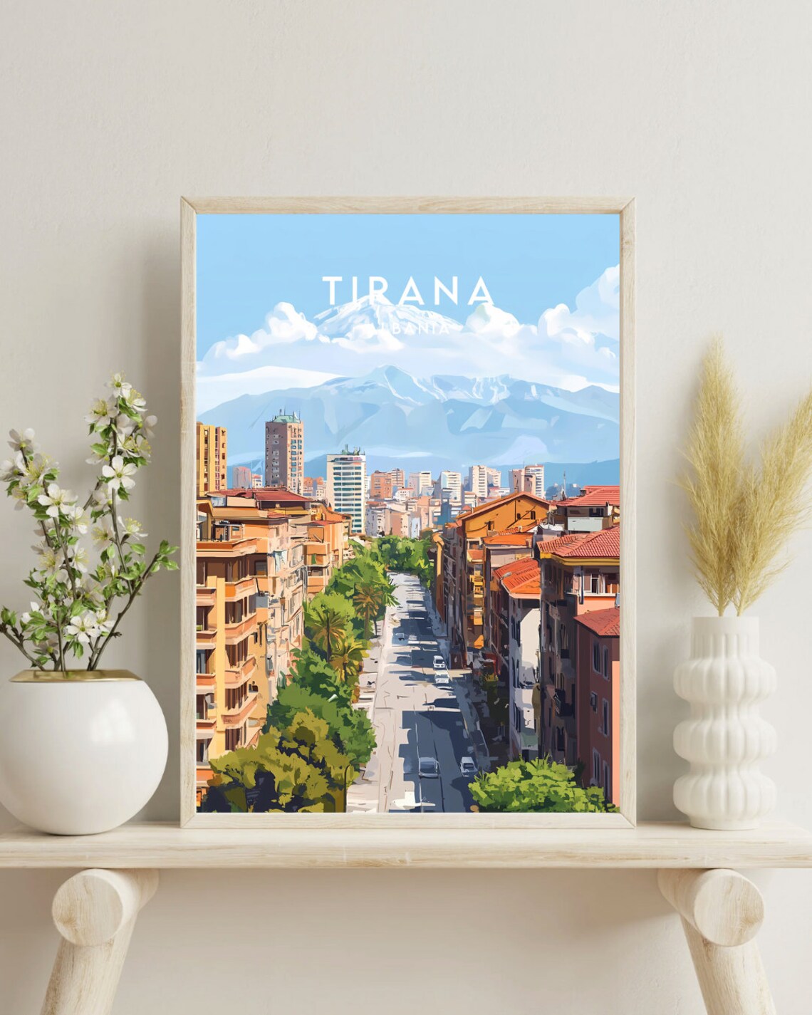 Tirana Albania Snowy Mountain Cityscape Vintage Travel Poster - Image 4