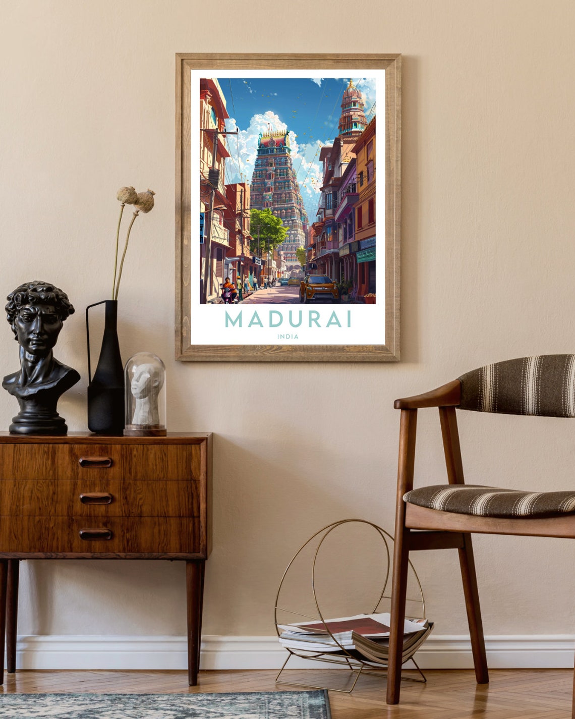 Madurai India Meenakshi Temple Tower Old City Street Travel Poster - Image 2