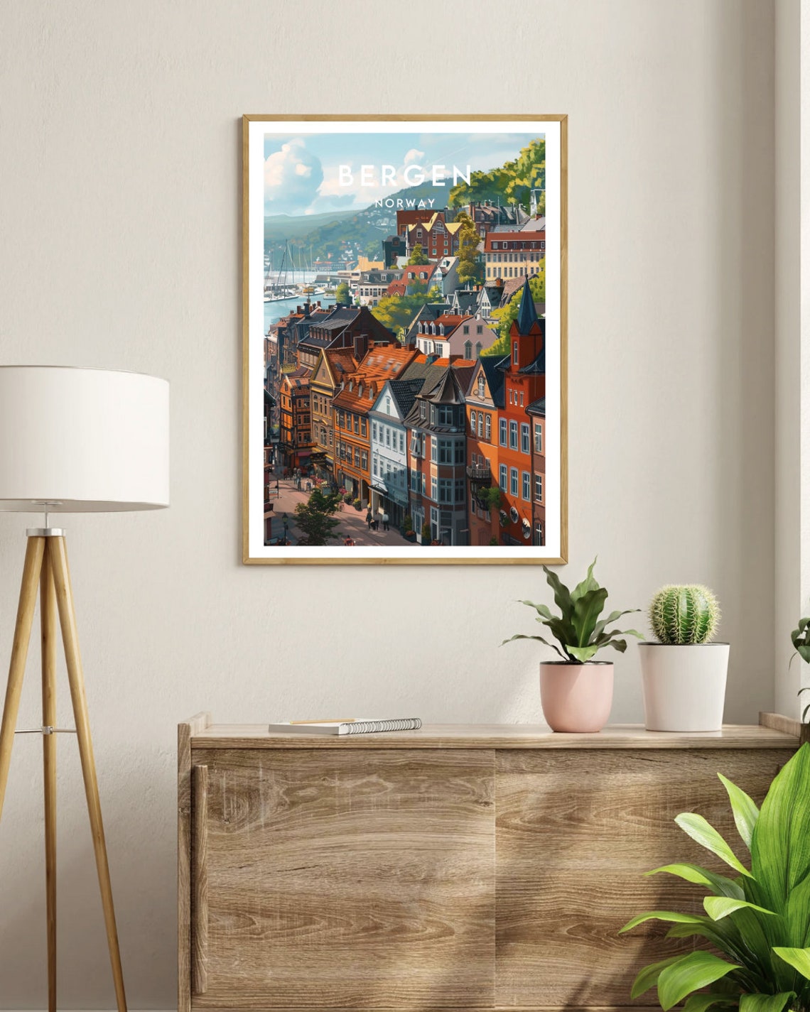 Bergen Norway Hillside Old Town Harbor View Vintage Travel Poster - Image 3
