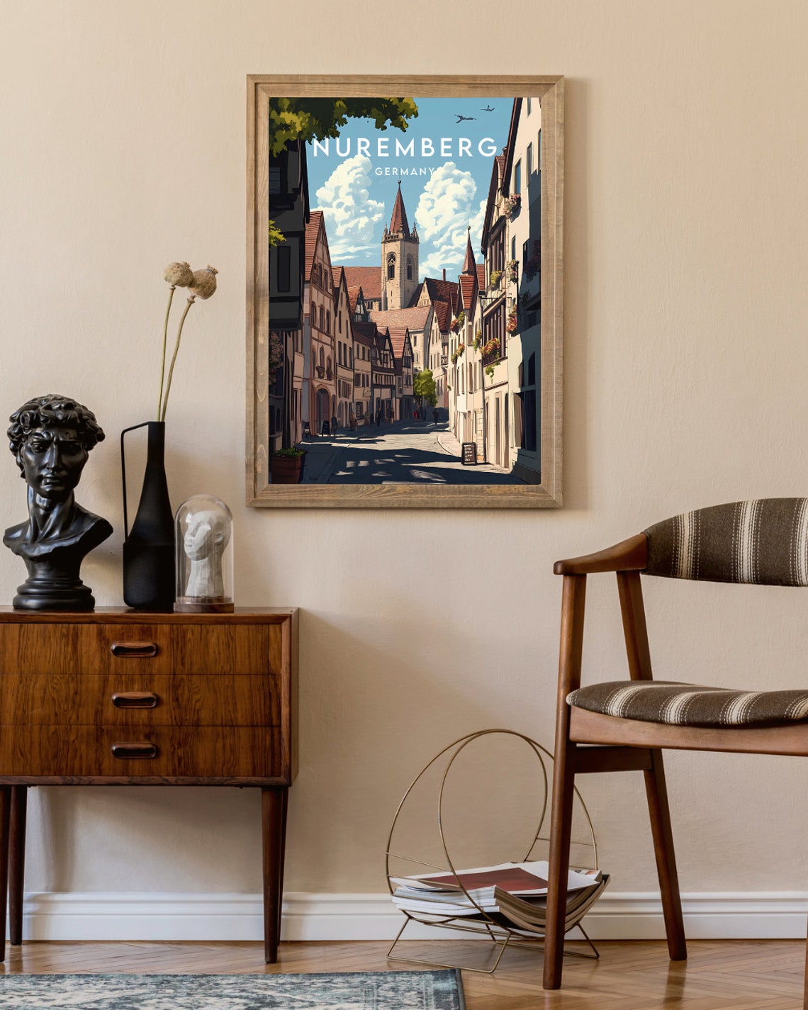 Nuremberg Germany Historic Old Town Church Spire Street Travel Poster - Image 2