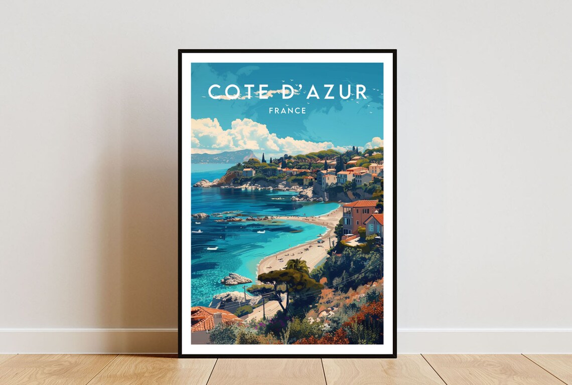 Cote d'Azur France Riviera Turquoise Bay Vintage Travel Poster