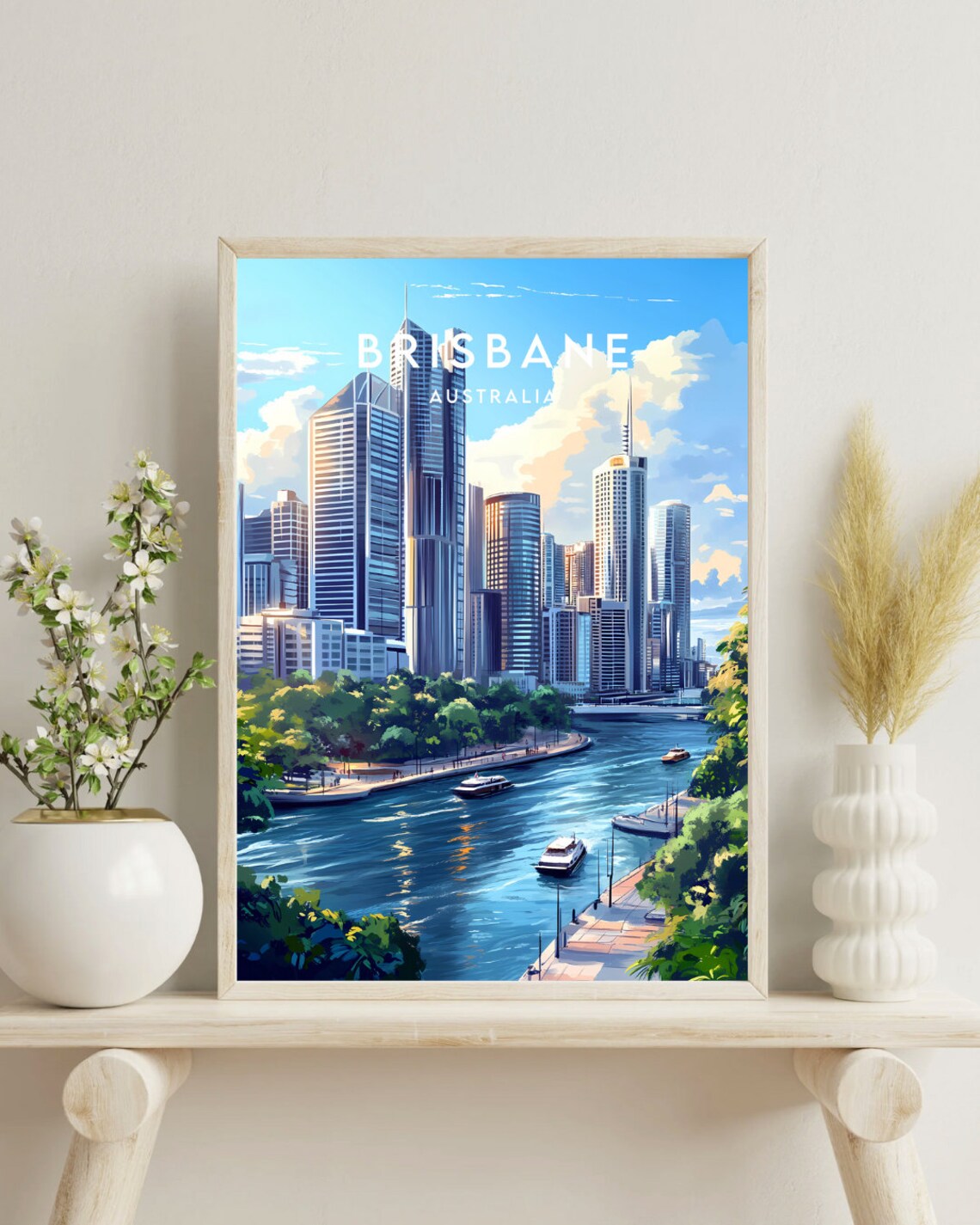 Brisbane Australia Winding River City Skyline Vintage Travel Poster - Image 4