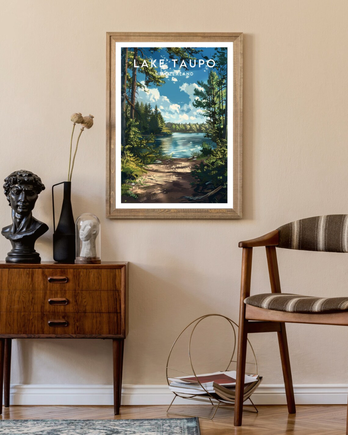 Lake Taupo New Zealand Forest Lakeside Trail Vintage Travel Poster - Image 2