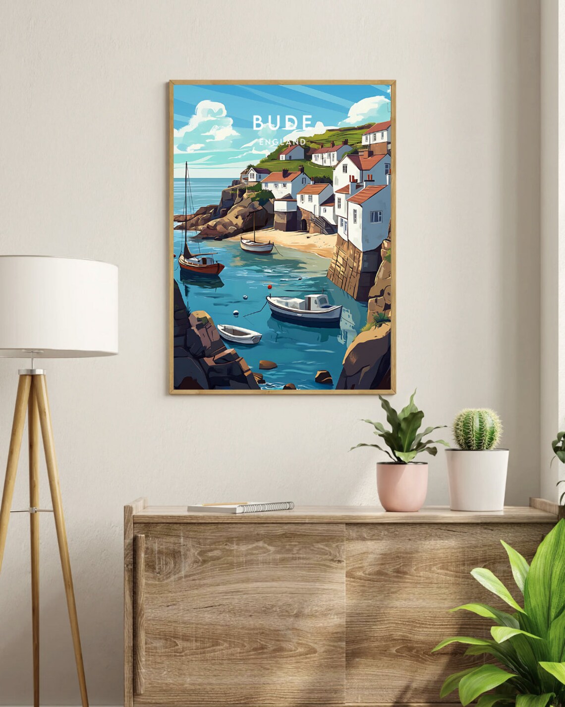 Bude England Harbor Village Boats and Cottages Travel Poster - Image 3