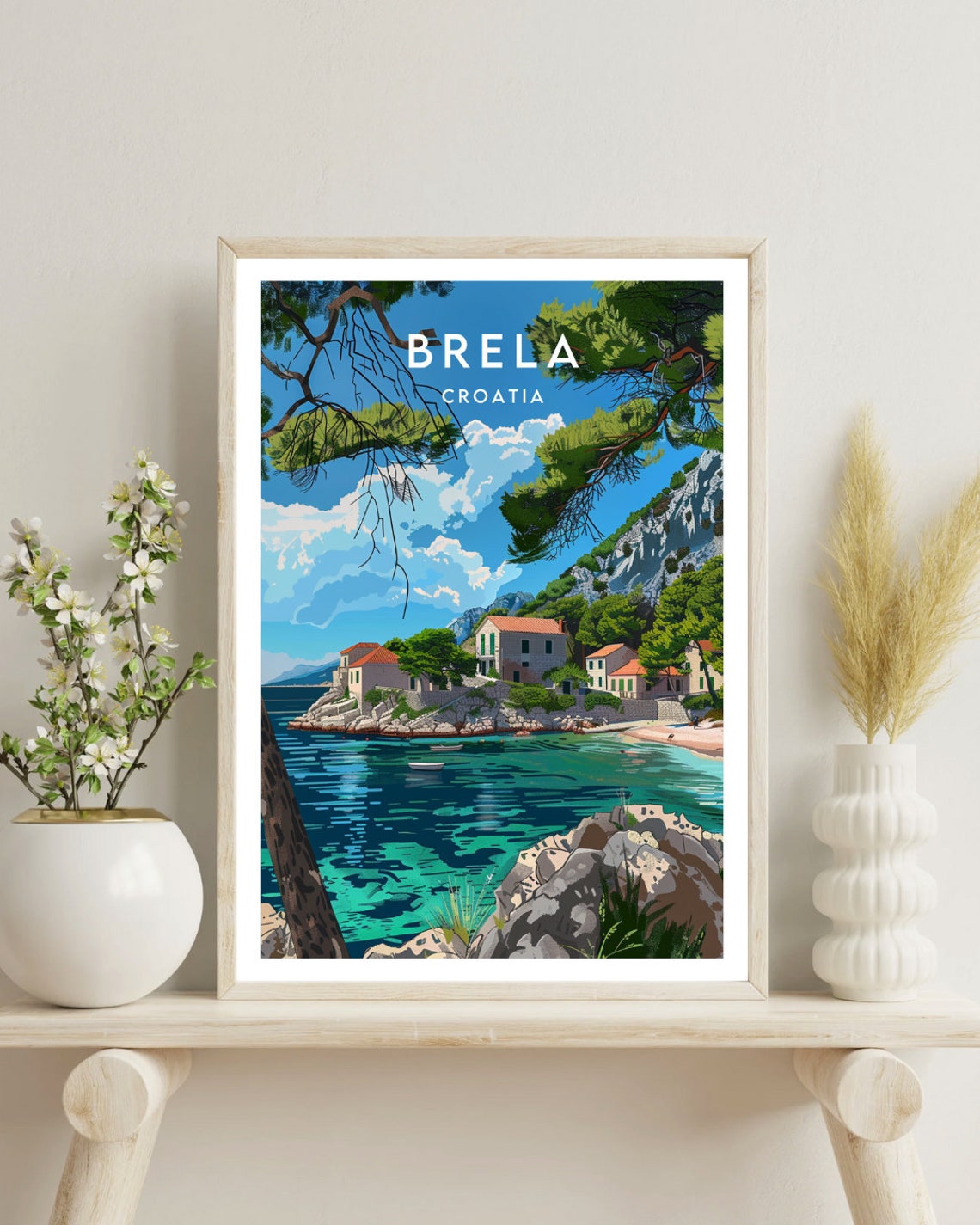 Brela Croatia Rocky Cove Turquoise Water Pine Trees Travel Poster - Image 4