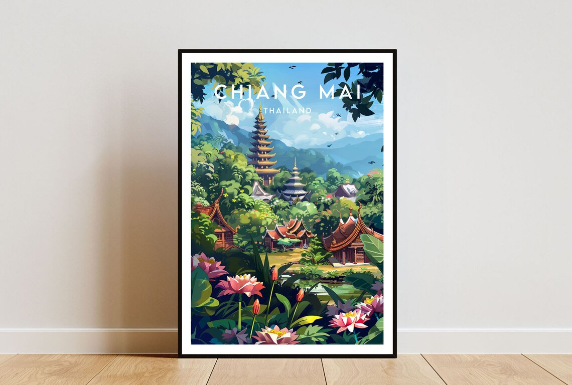 Chiang Mai Travel Poster, Thailand City Art Print