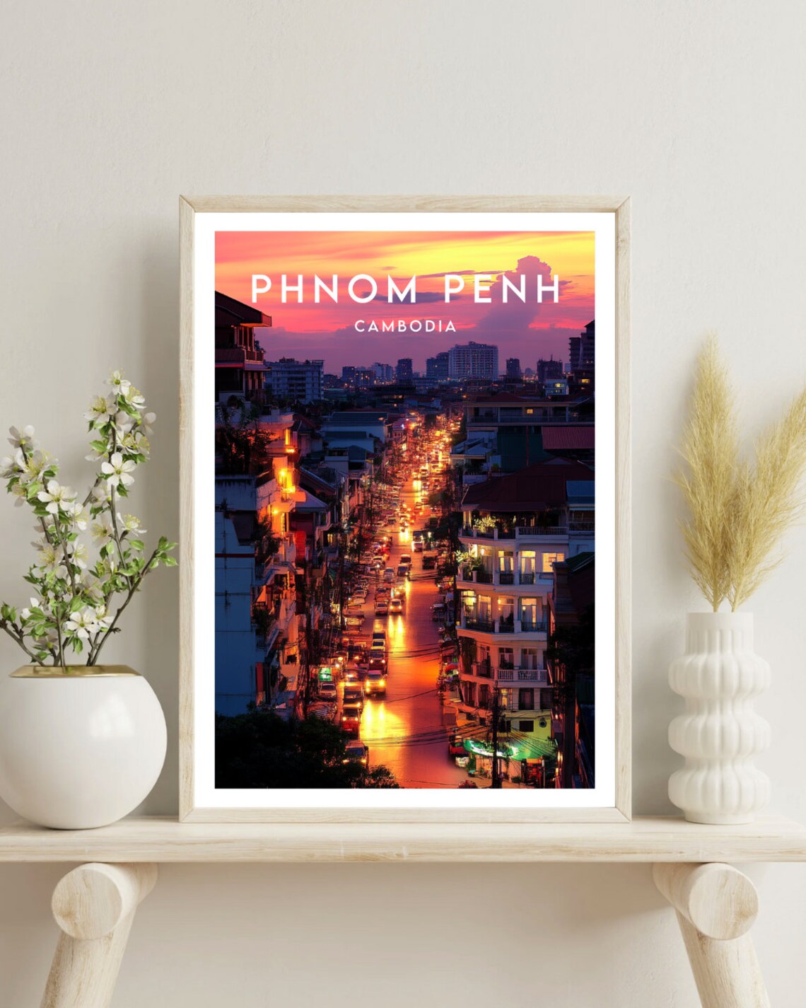 Phnom Penh Cambodia Sunset City Street Traffic Lights Travel Poster - Image 4