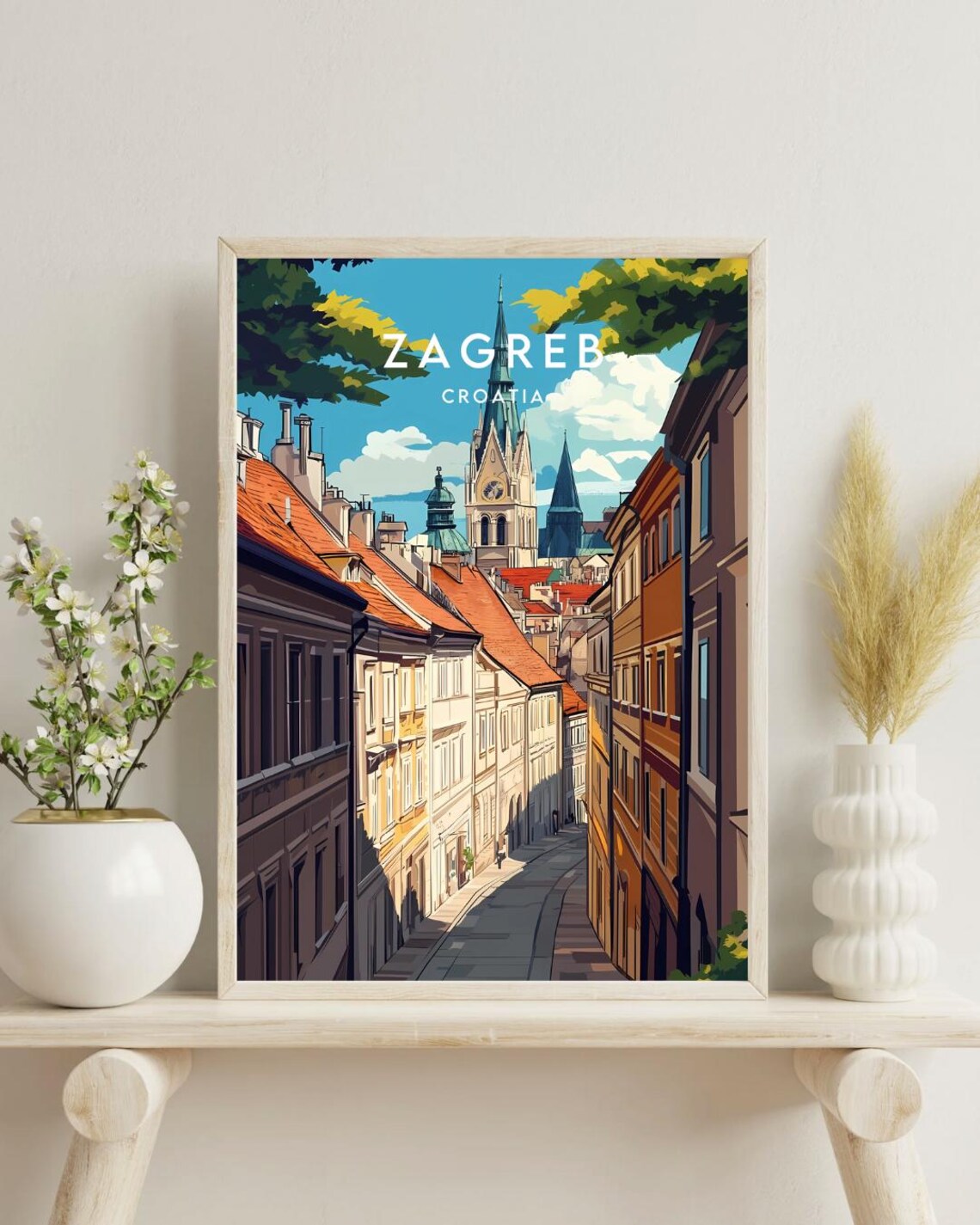 Zagreb Croatia Historic Old Town Cathedral Street Travel Poster - Image 4