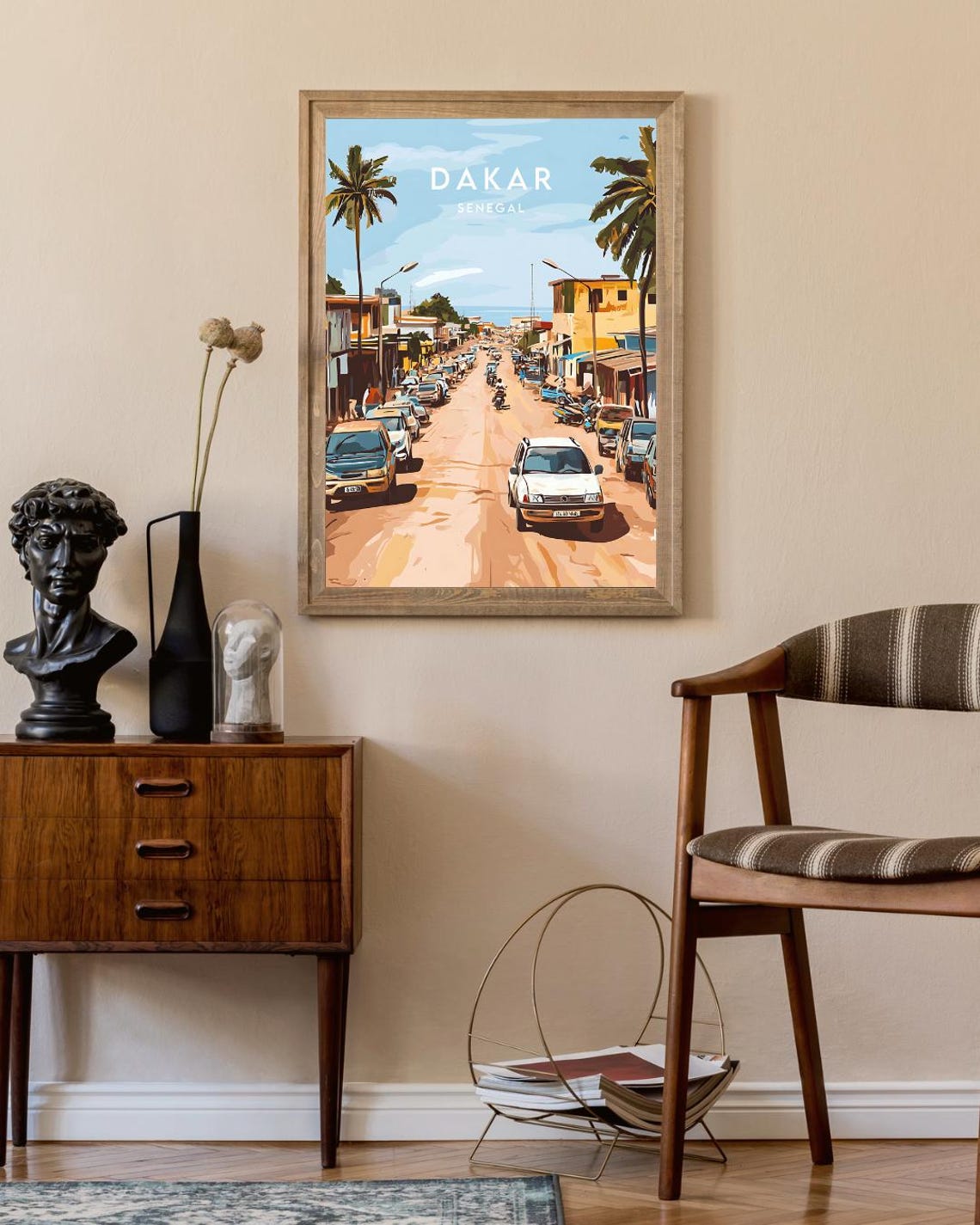 Dakar Senegal Bustling Street Scene Cars Palms Seaside Travel Poster - Image 2