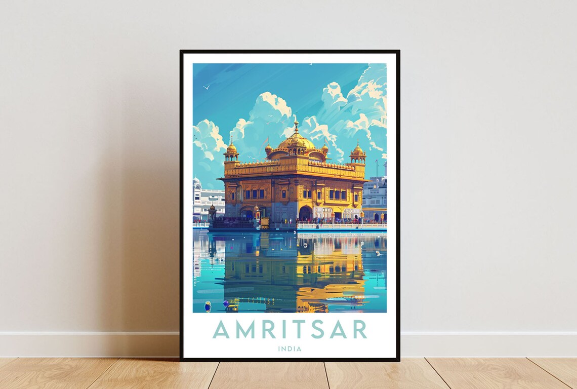 Amritsar India Golden Temple Sacred Reflecting Pool Travel Poster