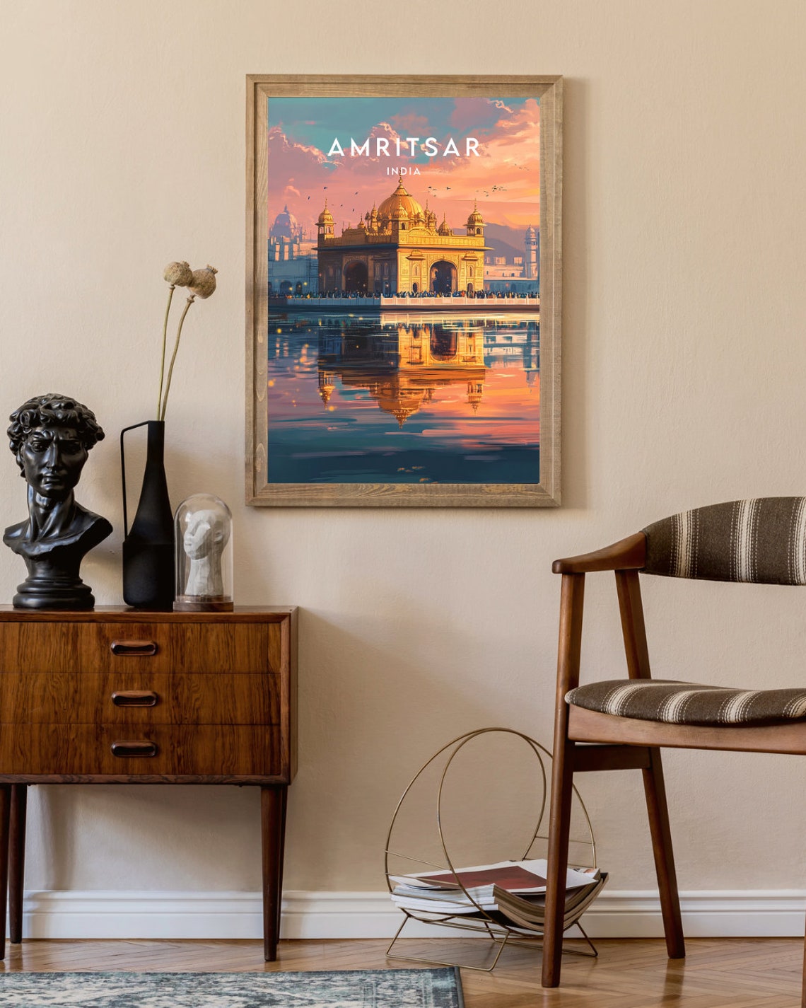 Amritsar India Golden Temple Sunset Reflection Travel Poster - Image 2