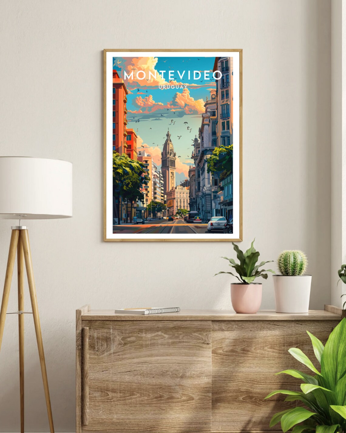 Montevideo Uruguay Vintage Street Scene City Center Travel Art Poster - Image 3
