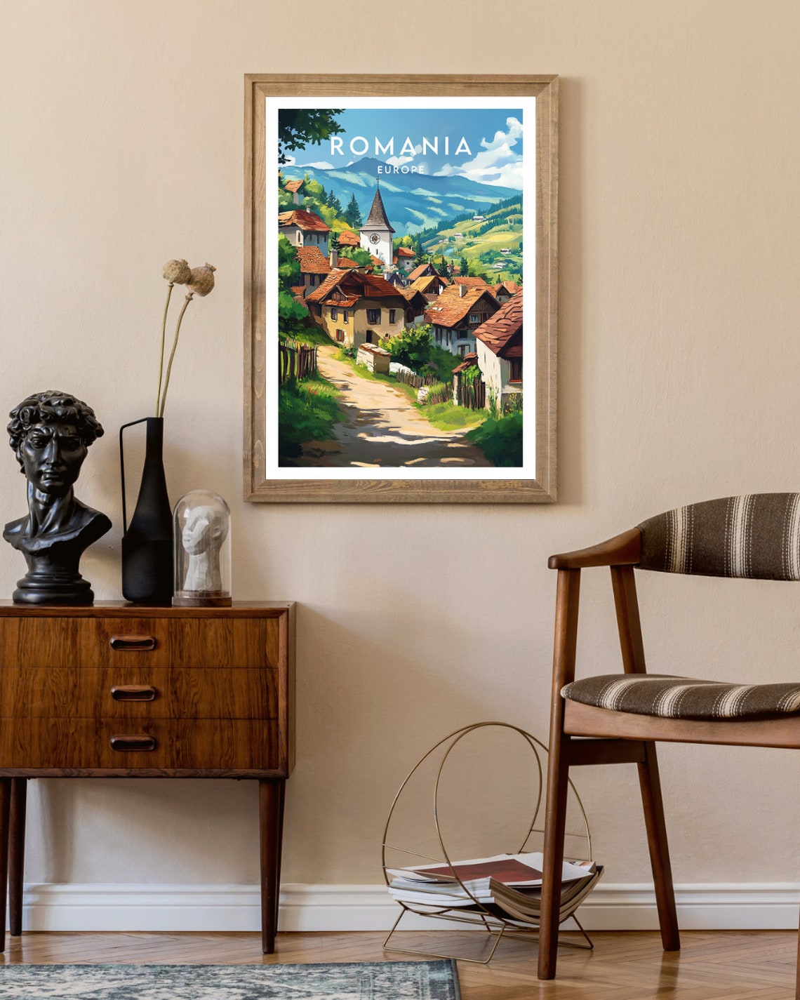Romania Mountain Village Church Dirt Lane Europe Travel Poster - Image 2