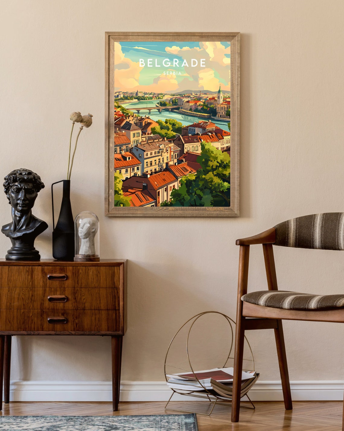 Belgrade Serbia River Bridge Old Town Vintage Travel Art Poster - Image 2