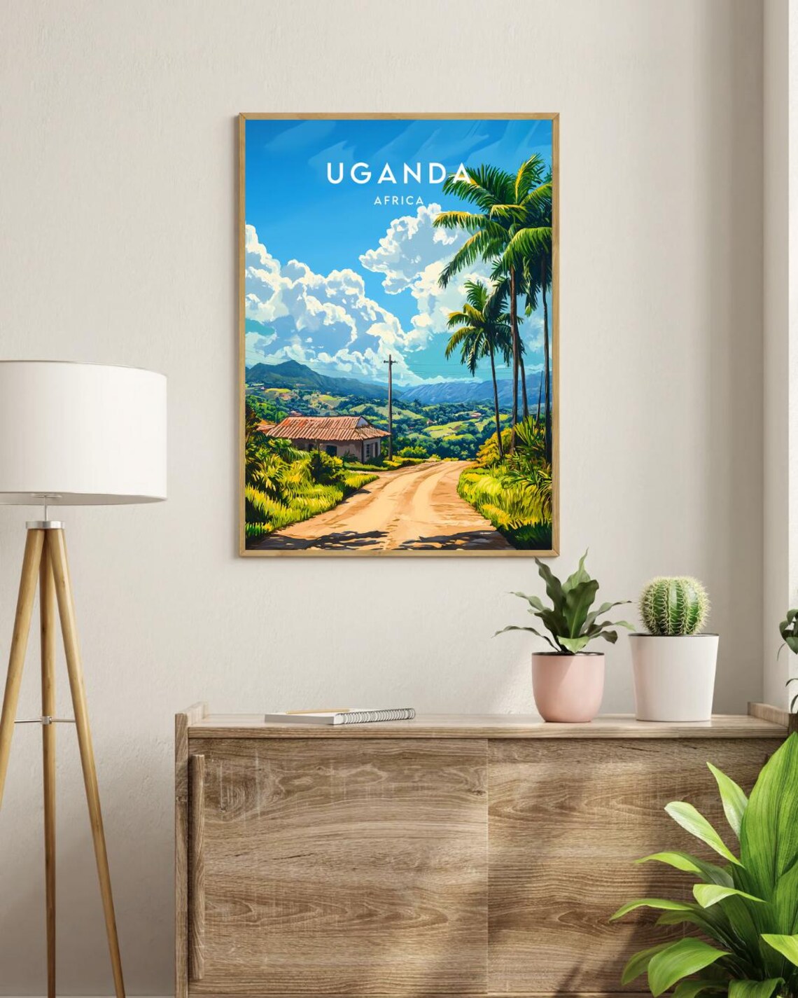 Uganda Africa Country Road Farmhouse Palm Trees Vintage Travel Poster - Image 3