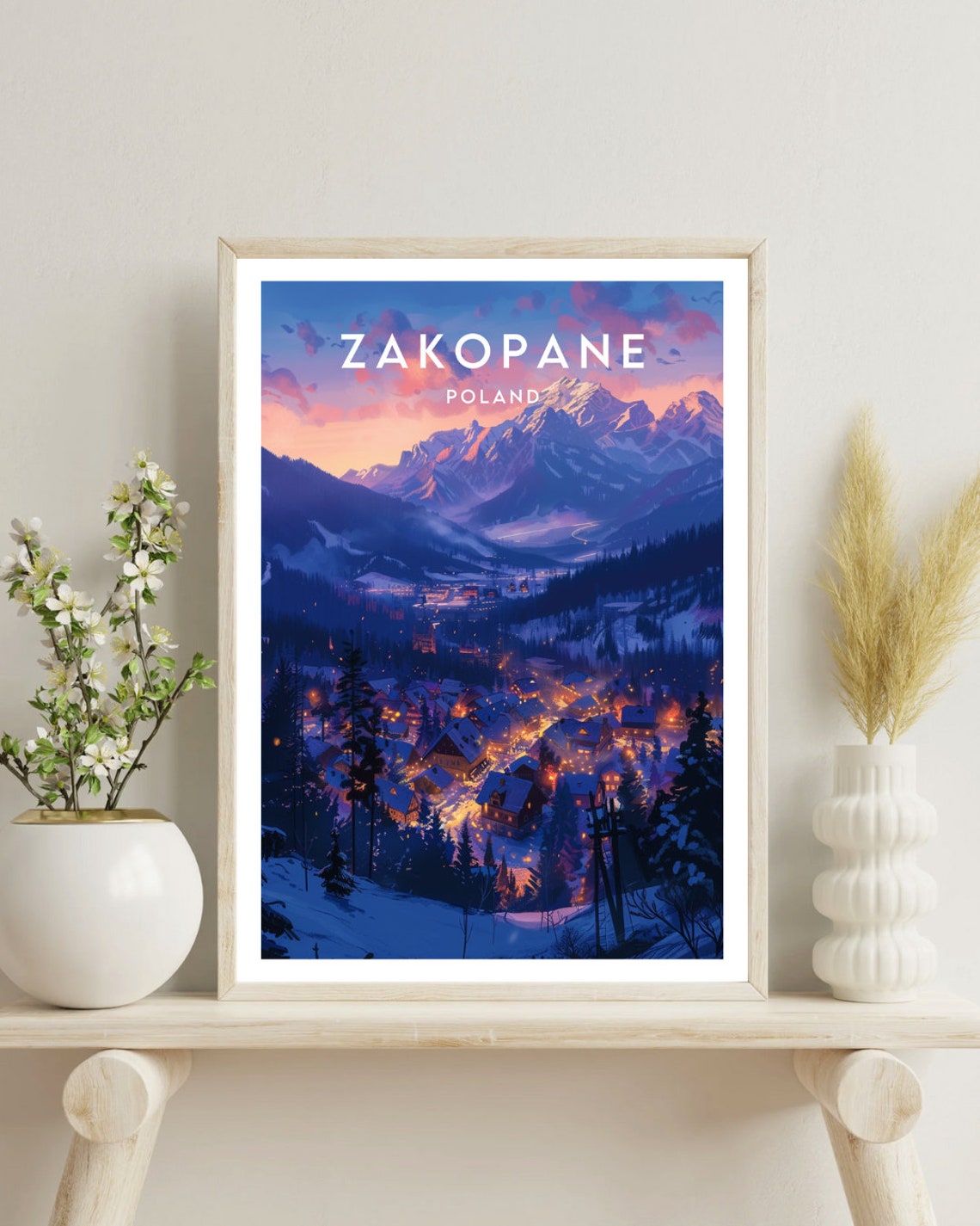 Zakopane Poland Snowy Tatra Mountain Town Winter Evening Poster - Image 4