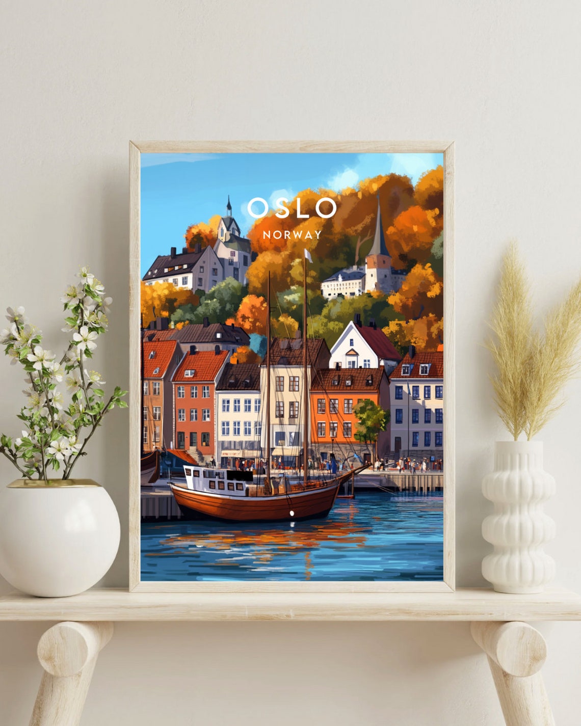 Oslo Norway Golden Autumn Harbor Old Town Boat Travel Poster - Image 4