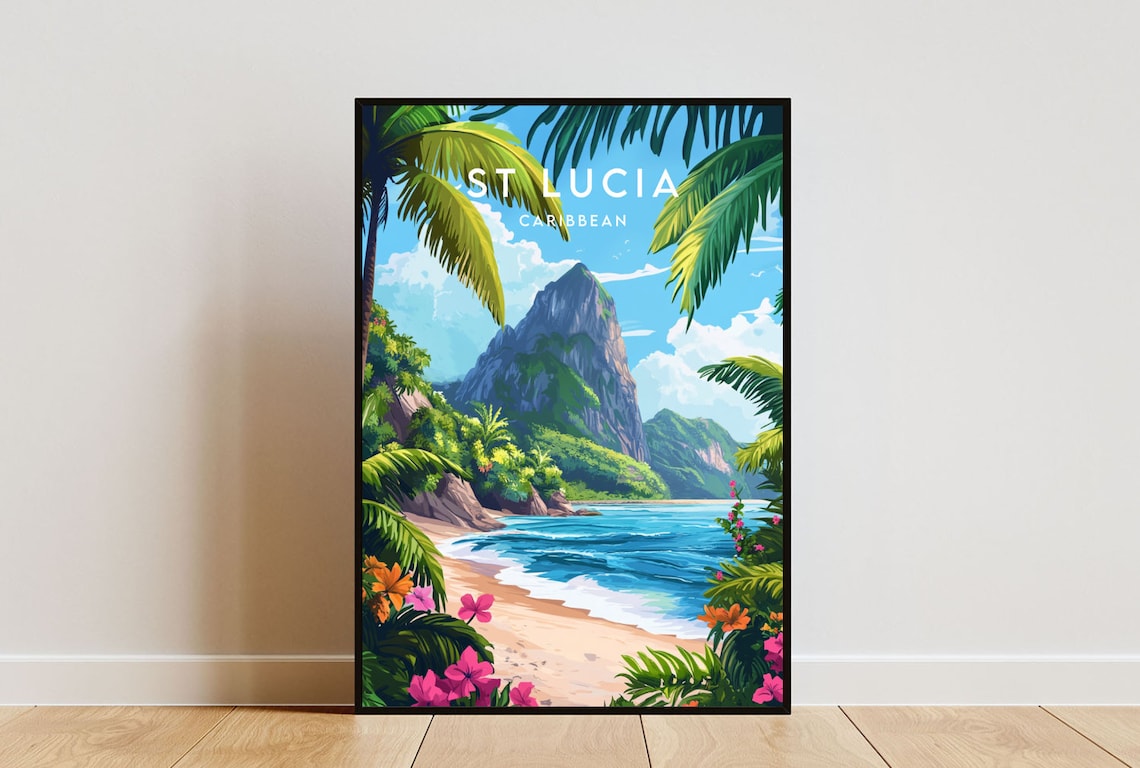 St Lucia Travel Poster, Caribbean Wall Art Print