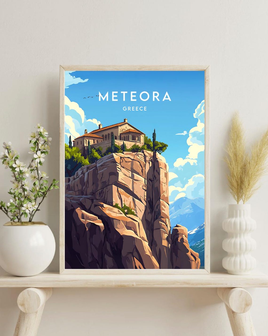 Meteora Greece Monastery Perched On Rock Pillar Travel Poster - Image 4