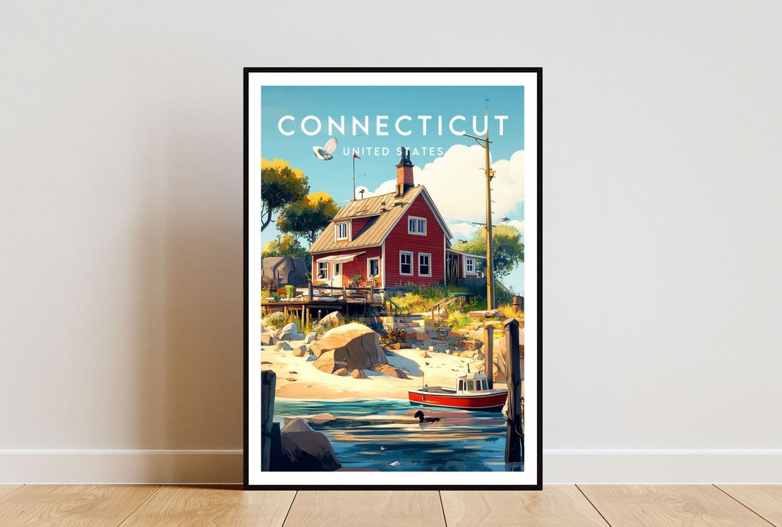 Connecticut Travel Print United States Connecticut Poster America Poster Travel Wall Art America Print America Connecticut Usa Art